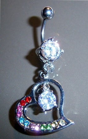 Rainbow Belly Ring Dangle with CZ Gem Body Jewelry