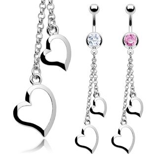 Two Heart Chain Dangle with CZ Gem Body Jewelry Wholesale