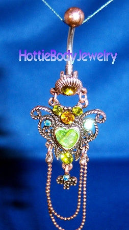 Vintage Heart with Chain Dangle Belly Ring Body Jewelry