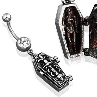 Gothic Single Gem Hinged Coffin Belly Ring Body Jewelry