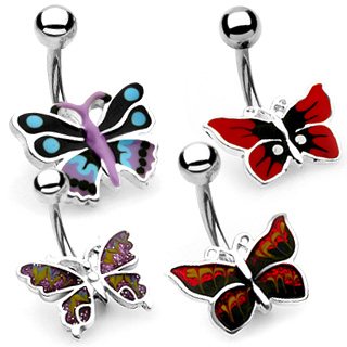 Hand Painted Butterfly Belly Ring Dangle 14G Body Jewelry