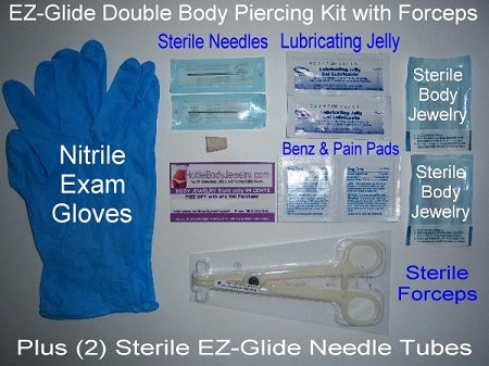 Double Body Piercing Kit with Laser Sharp Needles and Sterile Jewelry