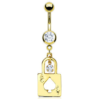 Gold Plated Navel Ring with Ace Spade Lock