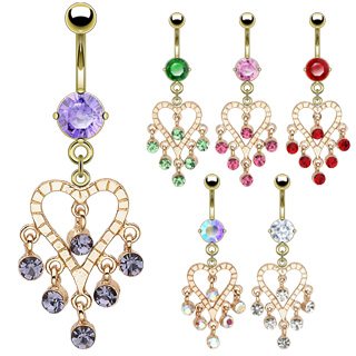 Dazzling Chandelier Style Gold Plated Fancy Navel Belly Ring Body Jewelry