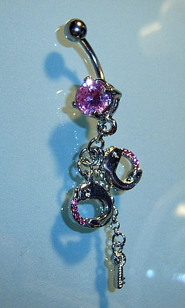 Working Handcuffs wIth Key Belly Ring Body Jewelry