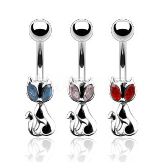Navel Belly Ring with Cat Top-Downangle Body Jewelry 14g