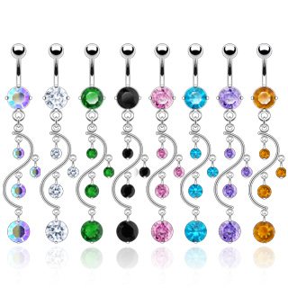 Multiple CZ Gem Vine Belly Ring Dangle Body Jewelry