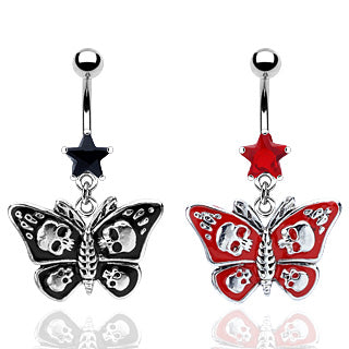 Gothic Skull Butterfly with CZ Star Belly Ring