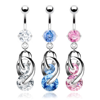 Fancy CZ Prong Set Navel with 2 Cosmo Dangles