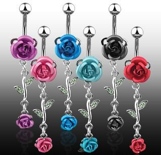 Delicate Double Metal Rose Belly Ring Body Jewelry