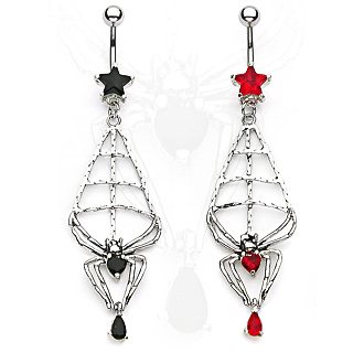 Gothic Spider In Web Belly Ring Body Jewelry 14G